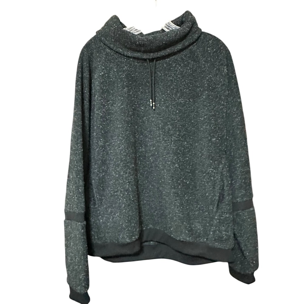 Nike Womens 1X Gray Speckled Fleece Hoodie Pullover Cowl Neck Drawstring Pockets